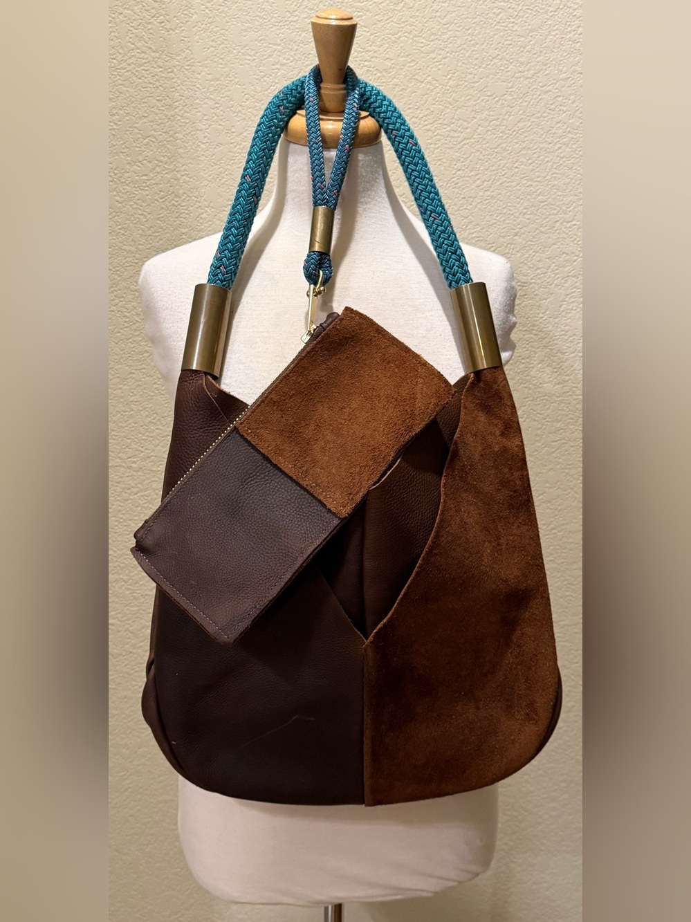 Orig. Wildwood Oyster Co. Shoulder Bag Leather Seaside Dock Rope Handle W Clutch